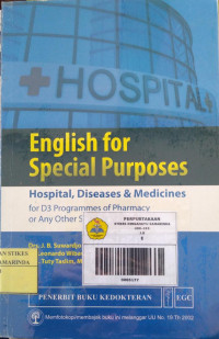 Image of English For Special Purposes; Hospital, Diseases & Medicines For D3 Programmes of Pharmacy or Any Other Schools Of Health